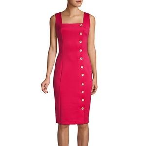 Calvin Klein Button Sheath Apron Dress In Lipstick